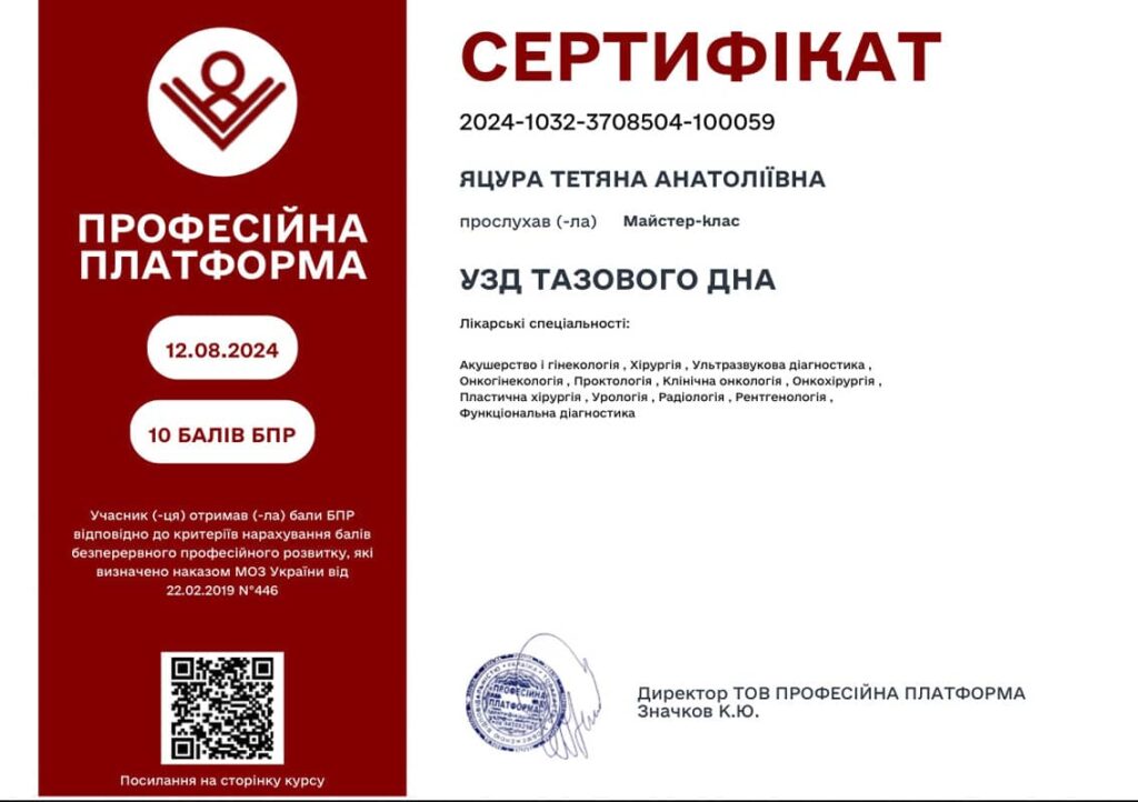 яцура тетяна анатоліївна, гінеколог київ, лікар гінеколог київ, узд спеціаліст київ, узд київ